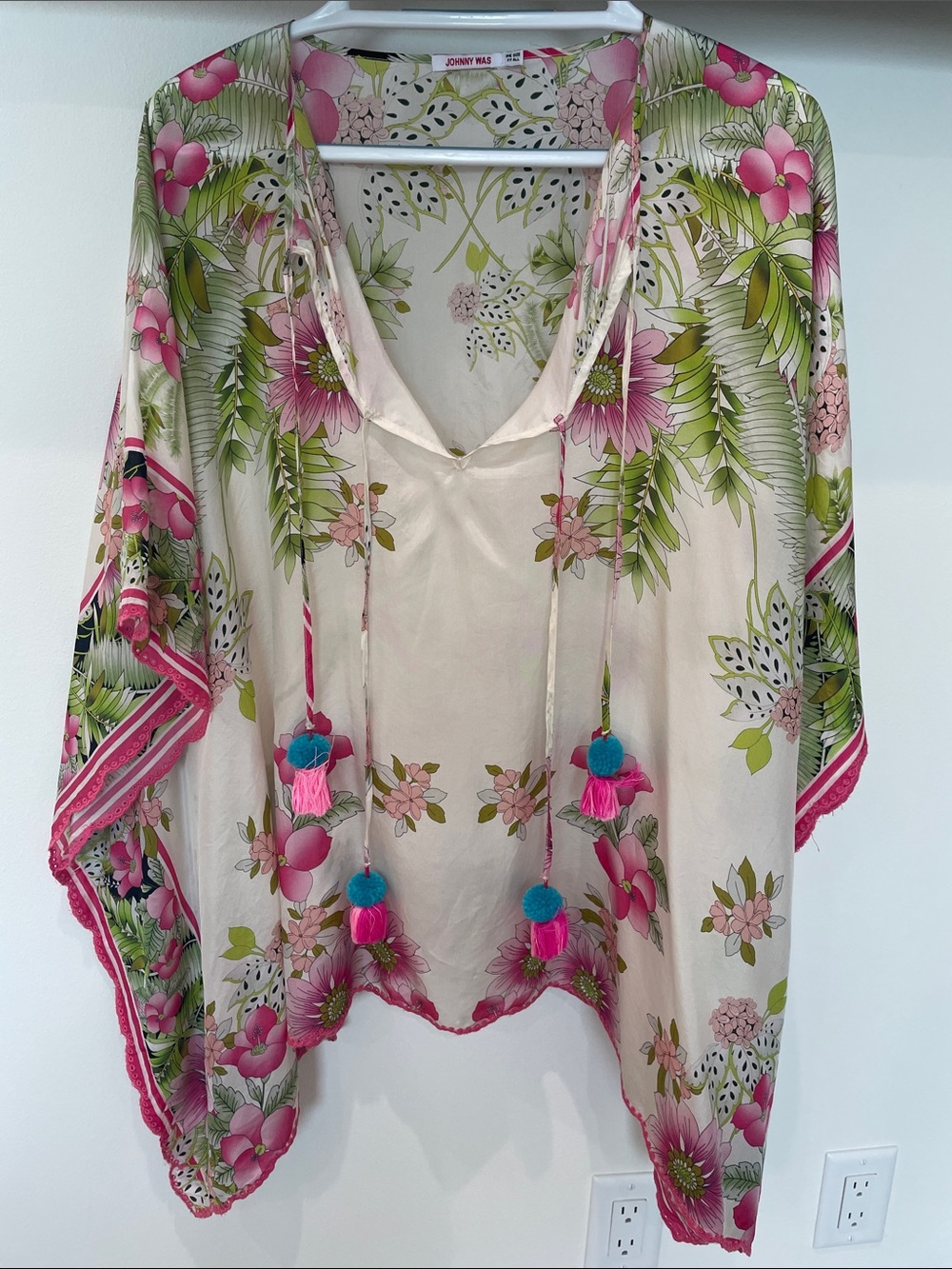Johnny Was Cream Floral Tunic with Pink & Green Accents
